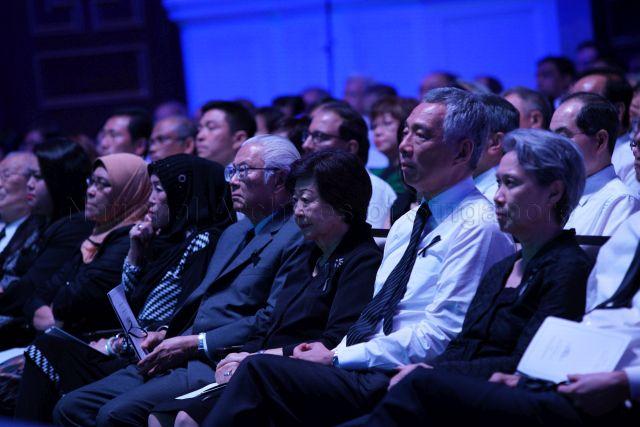 Taken at: Day 3 Memorial Service for the late Othman Wok at Victoria Concert Hall Pictured: President Tony Tan, his wife Mrs Mary Tan, Prime Minister Lee Hsien Loong, his wife Madam Ho Ching, and Madam Lina Abdullah, wife of the late Othman Wok