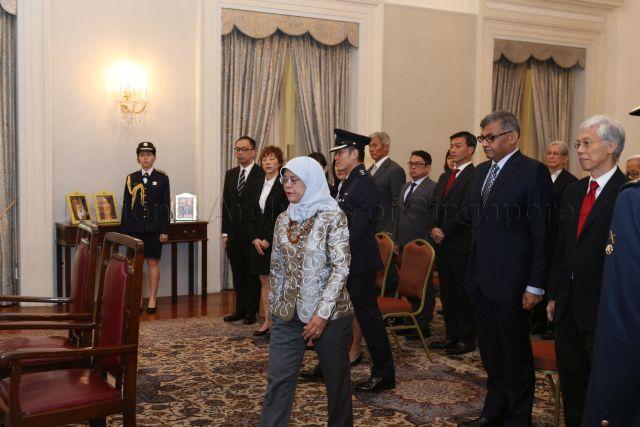 Taken at: Swearing-in and appointment of High Court Judges of the Supreme Court presided by President Halimah Yacob at the Istana Pictured: President Halimah Yacob, Chief Justice Sundaresh Menon, High Court Judge-designate of the Supreme Court Judicial Commissioner (JC) Aedit Abdullah, High Court Judge-designate of the Supreme Court and Presiding Judge-designate of the Family Justice Courts JC Debbie Ong Siew Ling and Registrar of the Supreme Court Vincent Hoong Seng Lei
