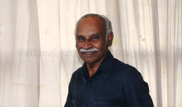 Head and shoulders portrait of Mr S Varathan, a Cultural Medallion recipient, playwright and actor-director