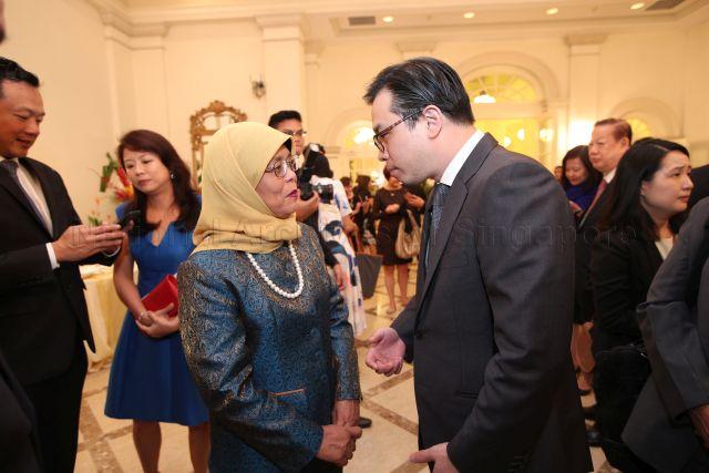 Taken at: Justices of the Peace appointment ceremony at the Istana  Pictured: President Halimah Yacob and Marsiling-Yew Tee Group Representation Constituency Ong Teng Koon