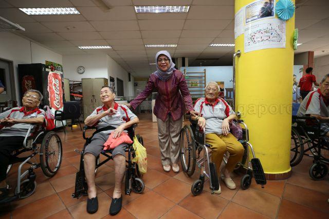Taken at: Visit to the Moral Home for the Aged at Jalan Bilal in Bedok by President Halimah Yacob<br />Pictured: President Halimah Yacob