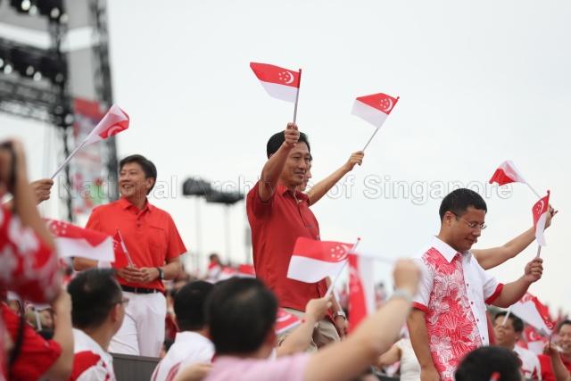 Taken at: National Day Parade at The Float @ Marina Bay. Pictured: Minister for Education Ong Ye Kung, Minister in the Prime Minister's Office Ng Chee Meng and Minister for Social and Family Development Desmond Lee.