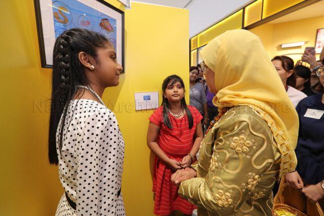 Taken at: Launch of the Yellow Ribbon Community Art Exhibition at Raffles City &nbsp;Pictured: President Halimah Yacob