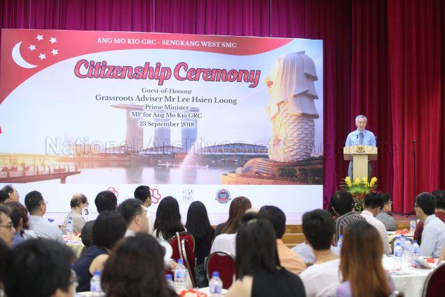 Taken at:  Ang Mo Kio GRC (Group Representation Constituency) and Sengkang West SMC (Single Member Constituency) Citizenship Ceremony at Teck Ghee Community Club  Pictured: Prime Minister Lee Hsien Loong
