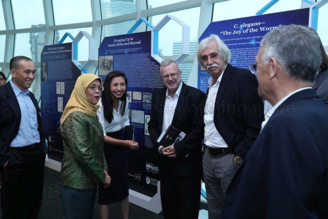 Taken at: Book launch of Dr Sydney Brenner's 10-on-10: The Chronicles of Evolution at The Pod in the National Library  Pictured: Guest-of-Honour President Halimah Yacob and Executive Chairman of A*STAR Lim Chuan Poh