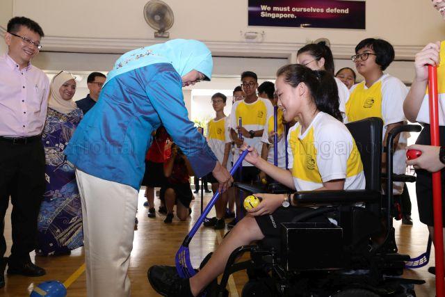 Taken at: Community engagement visit to Zhenghua Secondary School Pictured: President Halimah Yacob