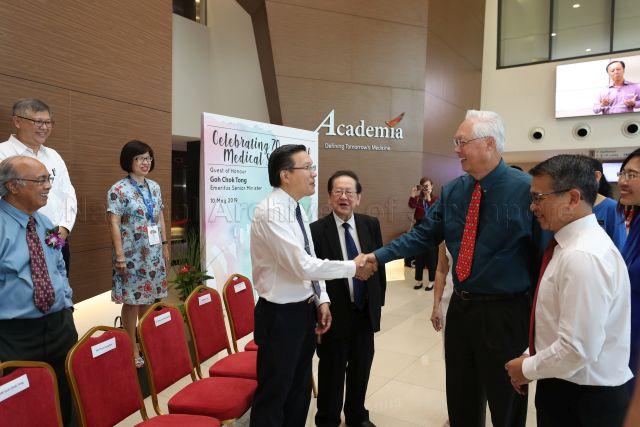 Taken at: 70th anniversary celebration of medical social service at Singapore General Hospital (SGH) Pictured: Emeritus Senior Minister Goh Chok Tong and Senior Minister of State for Law and Health Edwin Tong