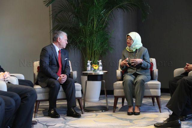 Taken at: The inaugural International Conference on Cohesive Societies (ICCS) 2019 at Raffles City Convention Centre Pictured: President Halimah Yacob and Guest-of-Honour His Majesty King of the Hashemite Kingdom of Jordan Abdullah II Ibn Al Hussein
