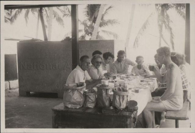 Mr Warden, Lady Gimson, Mike Gorrie, Diana Evans, Charles MacCormack, Pat Metcalf, Mrs Warden, Peter Evans and Tina MacCOrmack &nbsp;at a picnic at Raffles Lighthouse