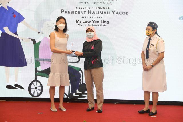 Taken at: Launch of The Girls' Brigade Friend in Deed (GBFD) @ South West event at the NTUC Health Senior Activity Centre at Taman Jurong Pictured: Guest-of-Honour and Patron of the Girls' Brigade Singapore President Halimah Yacob and President of Girls' Brigade Singapore Sharon Liat