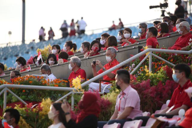 Taken at: National Day Parade (NDP) 2021 ceremonial parade at The Float @ Marina Bay Pictured: Prime Minister Lee Hsien Loong, Senior Minister and Coordinating Minister for National Security Teo Chee Hean, Minister for Foreign Affairs Dr Vivian Balakrishnan, Minister for Transport S Iswaran and Senior Minister for Foreign Affairs and National Development Sim Ann