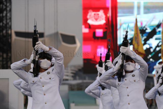 Taken at: National Day Parade (NDP) 2021 ceremonial parade at The Float @ Marina Bay