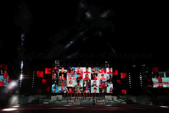 Taken at: National Day Parade (NDP) 2021 ceremonial parade at The Float @ Marina Bay