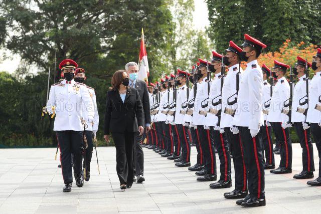 Taken at: Official Visit to Singapore by Vice President of the United States of America (US) Kamala D Harris at the Istana   Pictured: Prime Minister Lee Hsien Loong and Vice President of the US Kamala D Harris