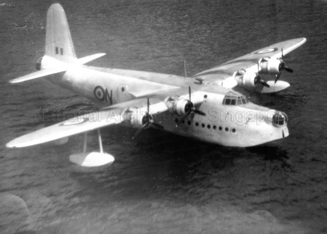 Short Sunderland flying boat 'N' mooring on water