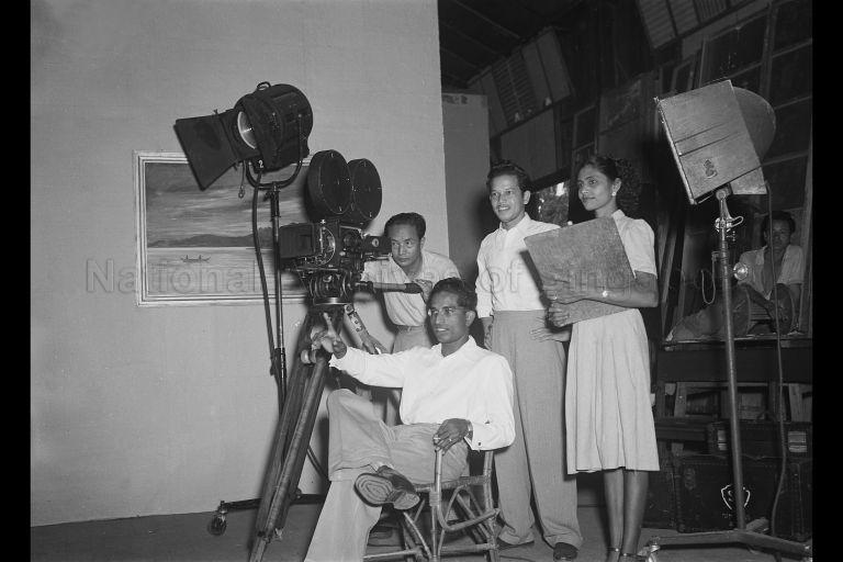 S Roomai Noor (second from right), father of Anita Sarawak, at Shaw Brothers Studio in Jalan Ampas
