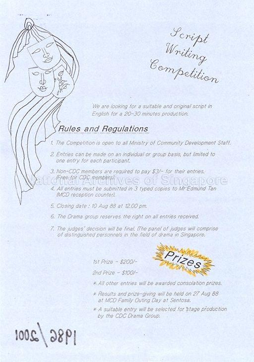 Script Writing Competition * Closing Date: 10 Aug 88