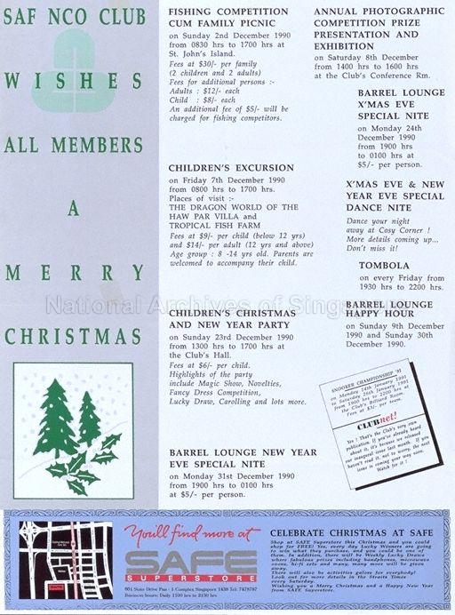 SAF NCO CLUB Wishes All Members A Merry Christmas * December 1990.