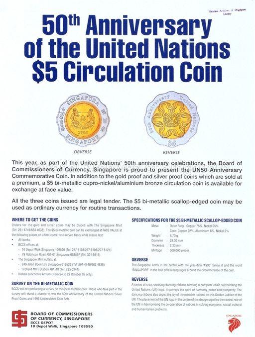 50th Annivery Of The United Nations $5 Circulation Coin.