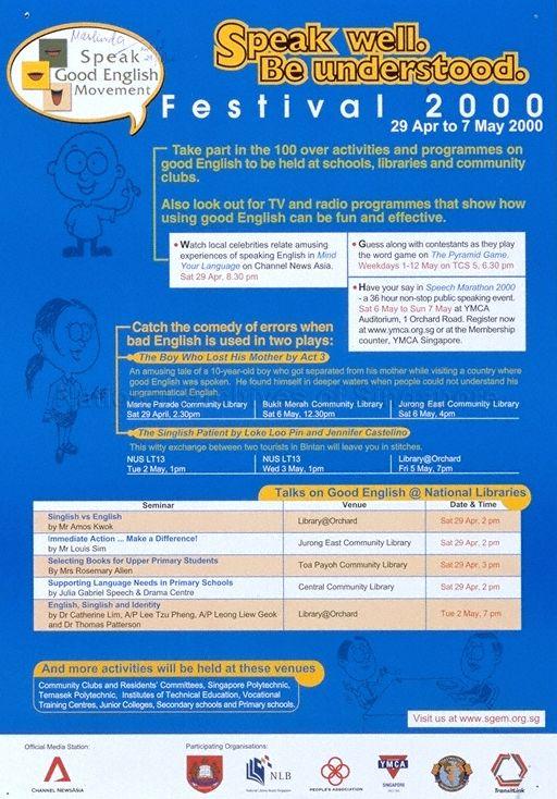Speak Well. Be Understood * Speak Good English Movement Festival 2000 * 29 Apr to 7 May 2000.