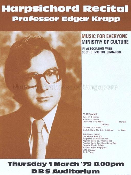 Ministry of Culture Music for Everyone  : harpsichord recital : Professor Edger Krapp, Thursday 1 March 1979, 8 pm, DBS Auditorium