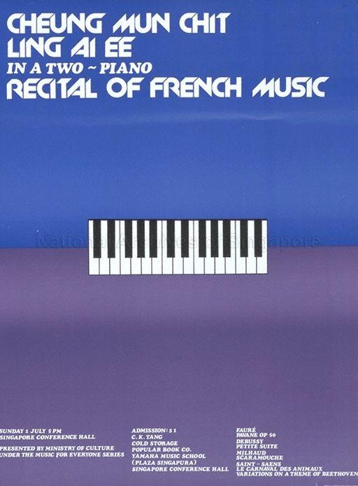 Cheung Mun Chit, Ling Ai-Ee in a two piano recital of French music  : Sunday 1 July,  5 pm, Singapore Conference Hall : presented by the Ministry of Culture under the Music for everyone series
