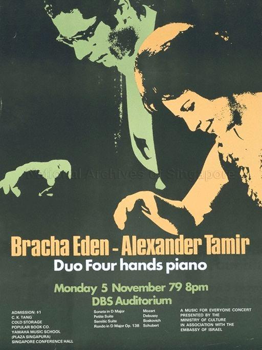Bracha Eden, Alexander Tamir  : duo four hands piano : a Music for Everyone concert. Monday, 5 November 79, 8 pm, DBS Auditorium.