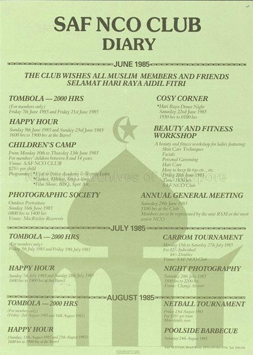 SAF NCO Club diary  :    June 1985, July 1985, August 1985.